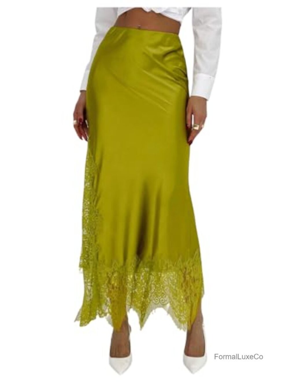 Satin Lace Maxi Skirt Low Rise Fishtail Long Bodycon Elegant